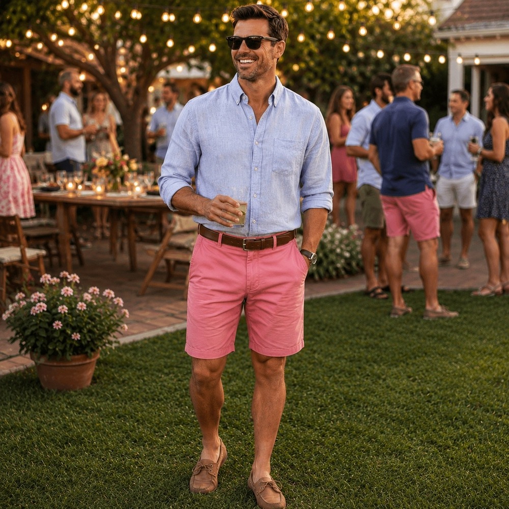Daniel Hechter Paris Mens Chino Short Size 36 Pink Salmon Cotton Lyocell Stretch